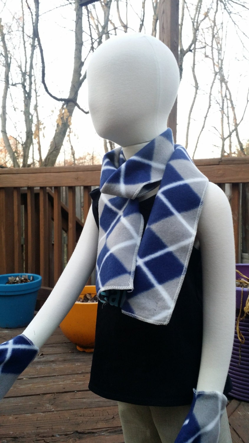 Fleece Blue and Gray Argyle Children's Scarf