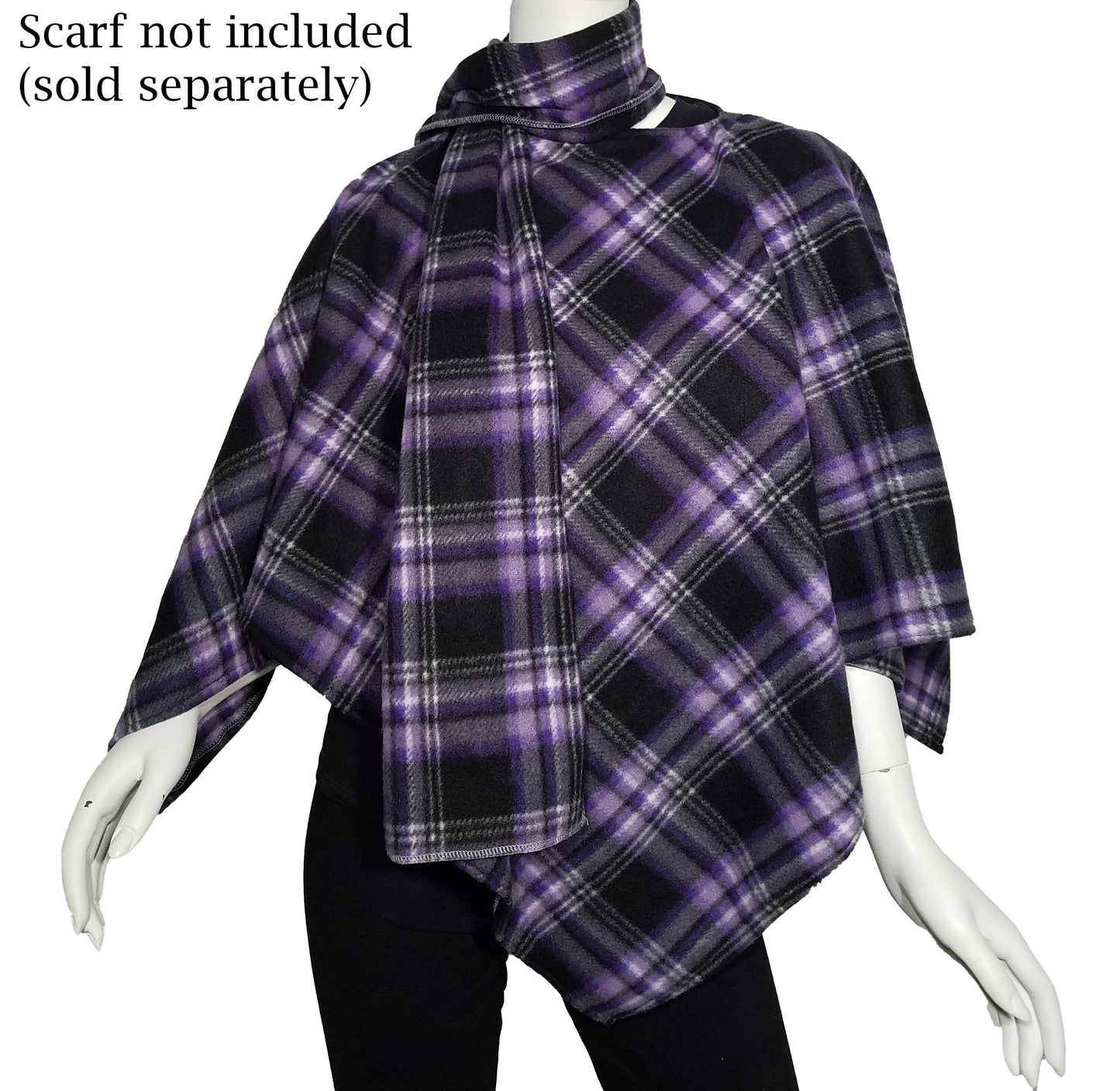 Poncho- purple checkered triangle fleece poncho (size: one size fits most)
