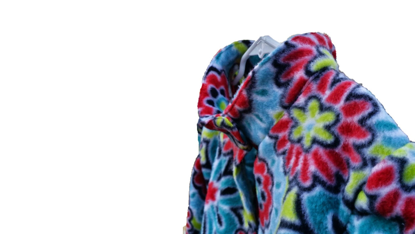 Girl's 4T fleece coat 3/4 length- floral blue pattern