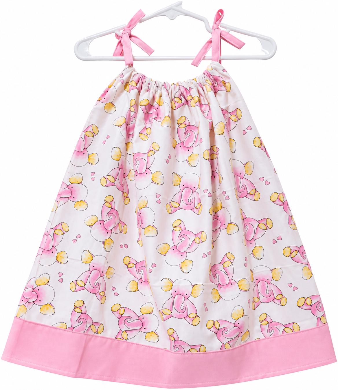 Pink elephants toddler pillowcase dress-3T