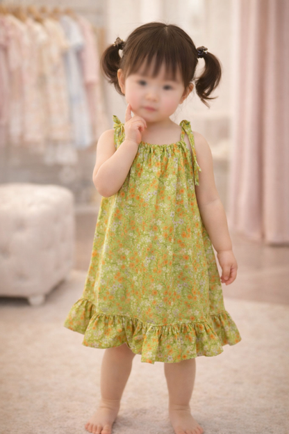 Girls Cotton Pillowcase dress with frill