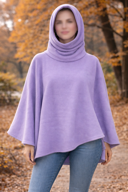 Fleece cowl neck poncho with convertible hood