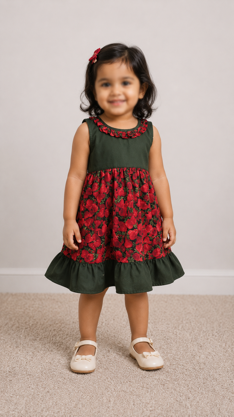 Sleeveless Empire Sundress with print skirt and Gathered Neckline Trim