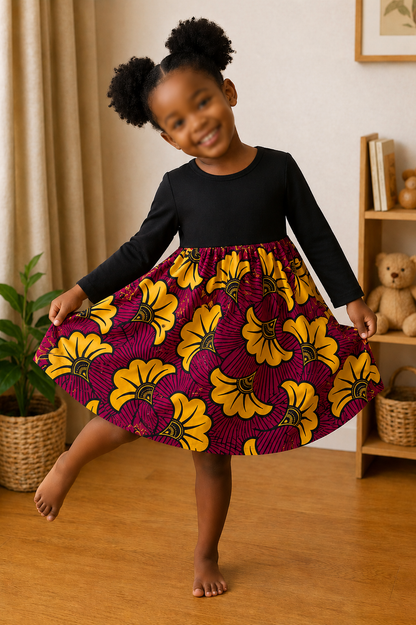 Girls Cotton T-Shirt Dress with Custom Cotton Skirt