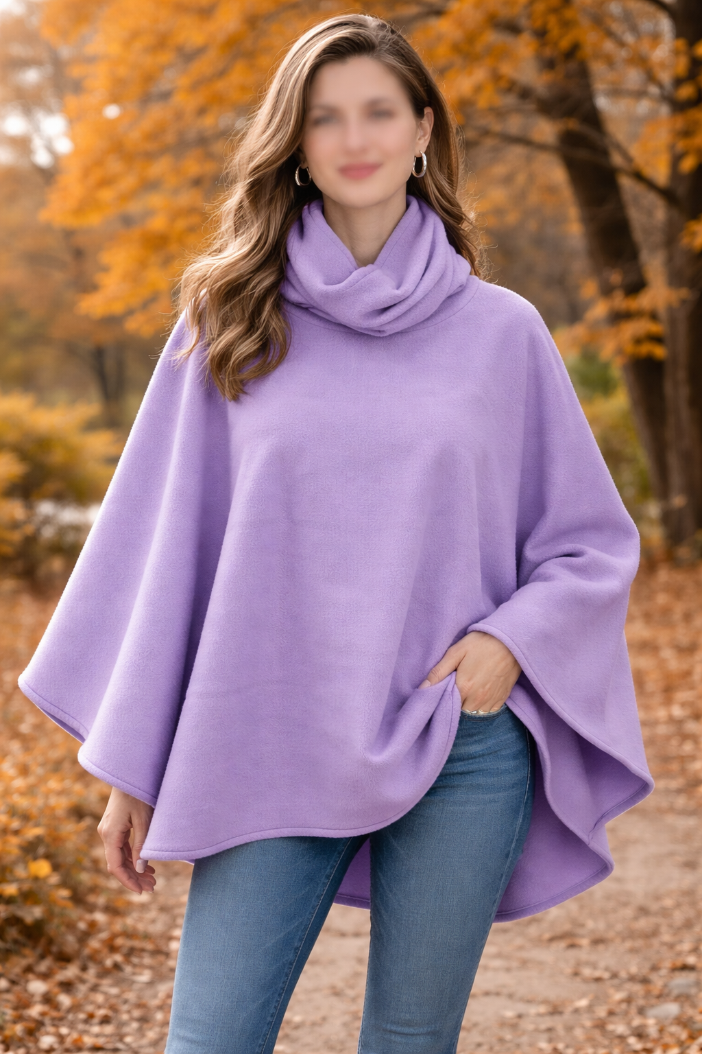 Fleece cowl neck poncho with convertible hood