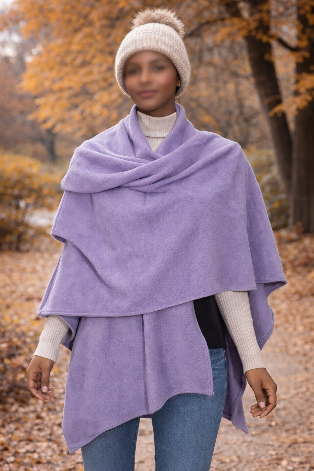 Fleece wrap poncho
