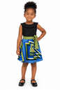Girl's 2T ankara skirt flared blue/green African print with side belt cotton
