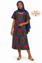 Ankara dress raglan sleeve A-line African print kitenge Red hearts and orange diamonds on blue background cotton (US Size 4)