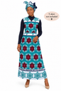 Leso dress w/ wrap sleeveless swahili African print kitenge Aqua with Stars head wrap cotton scarf (size S; US 6)