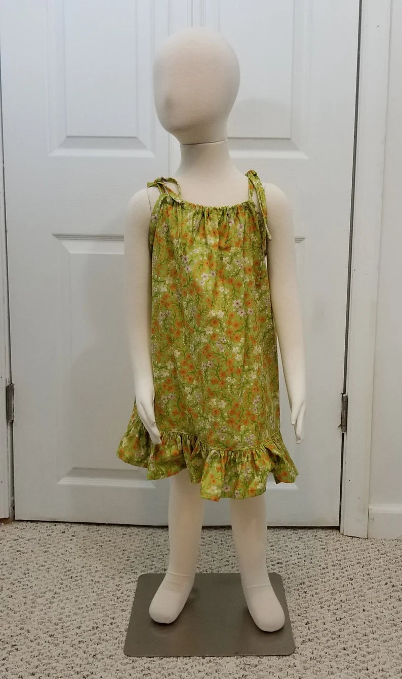 Girls Cotton Pillowcase dress with frill