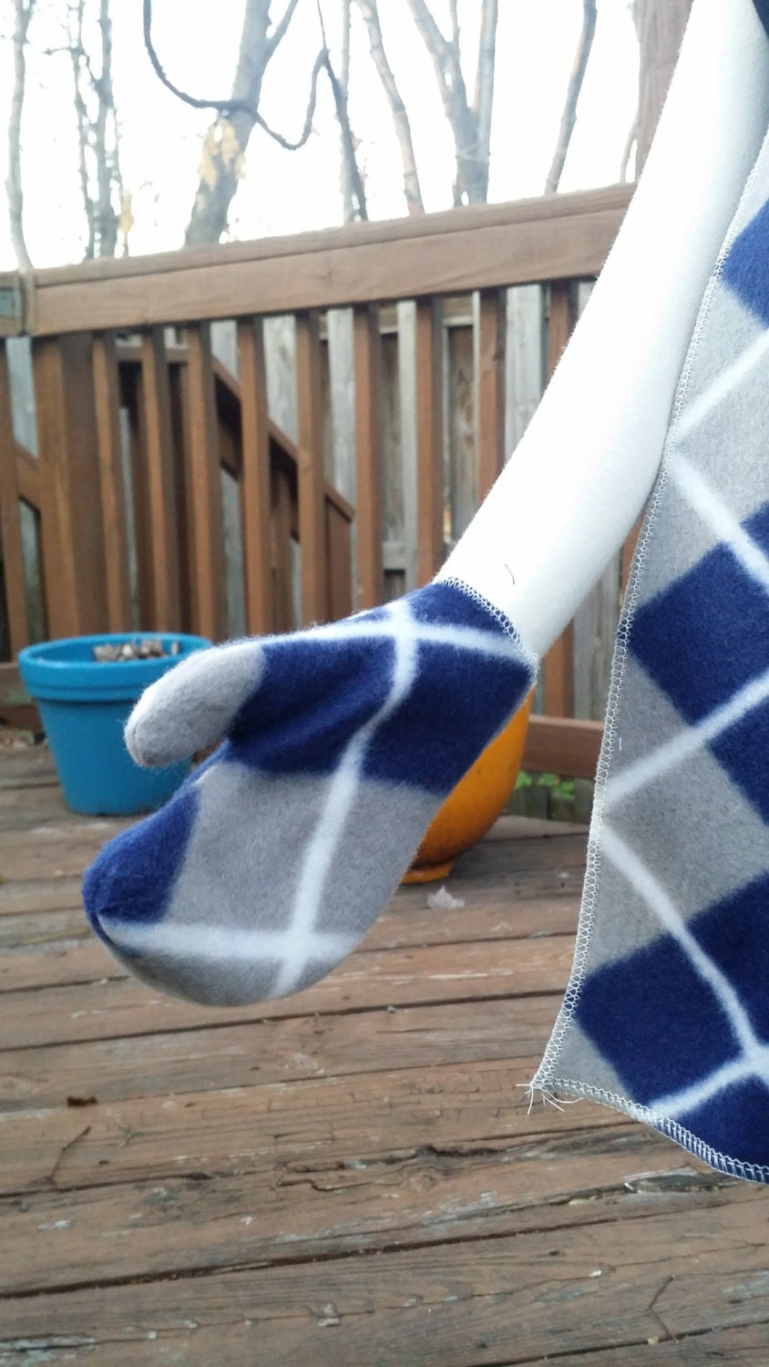 Fleece Blue and Gray Argyle Children's Mittens