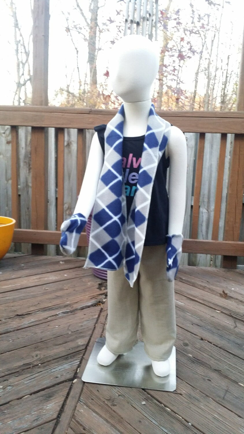 Fleece Blue and Gray Argyle Children's Mittens