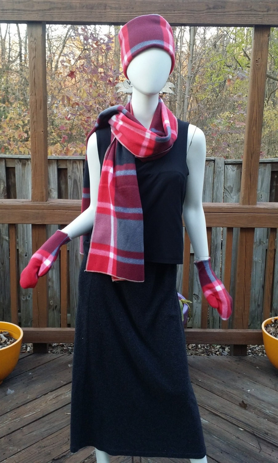 Fleece Red Plaid Ear Warmers