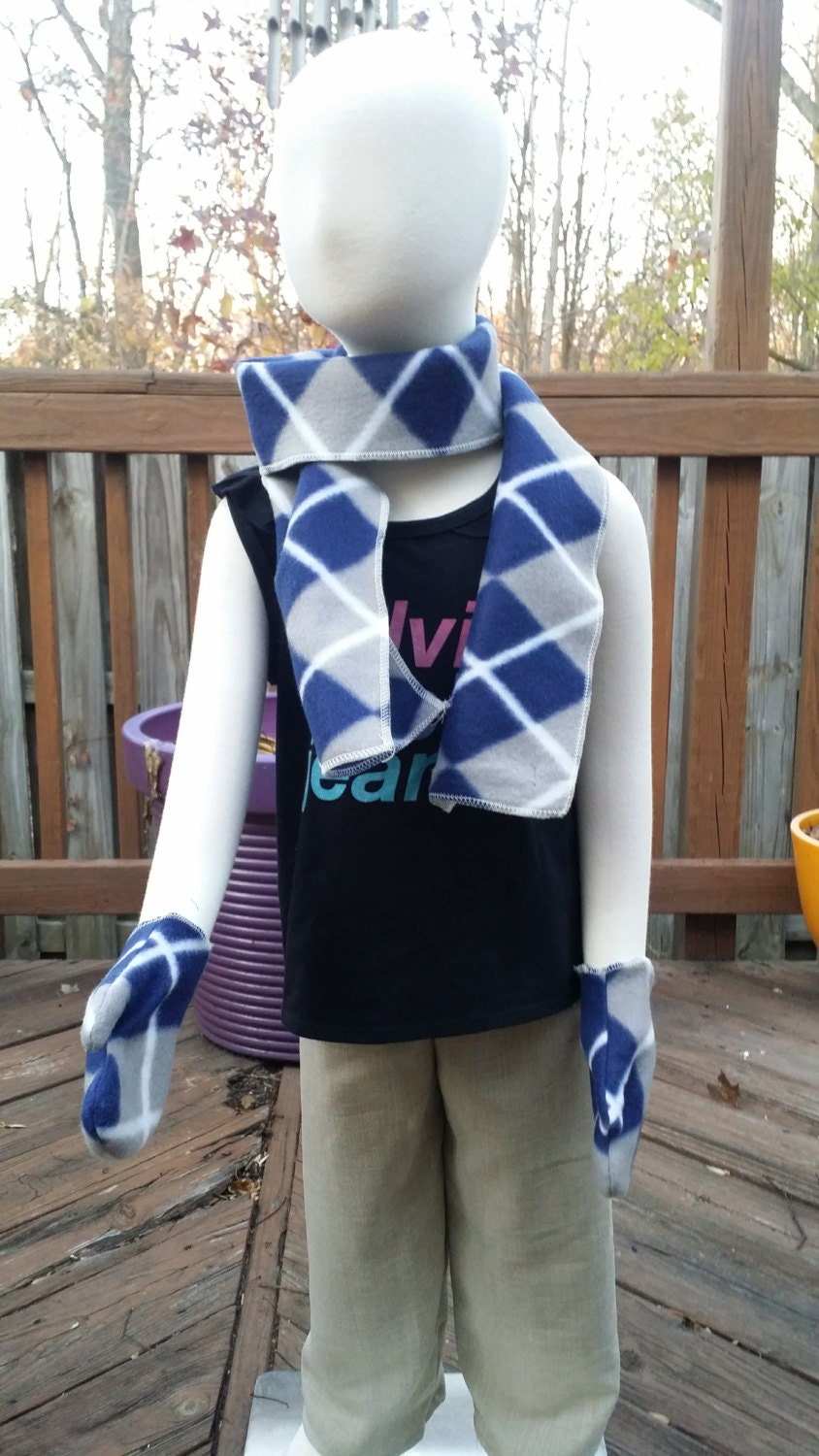 Fleece Blue and Gray Argyle Children's Mittens