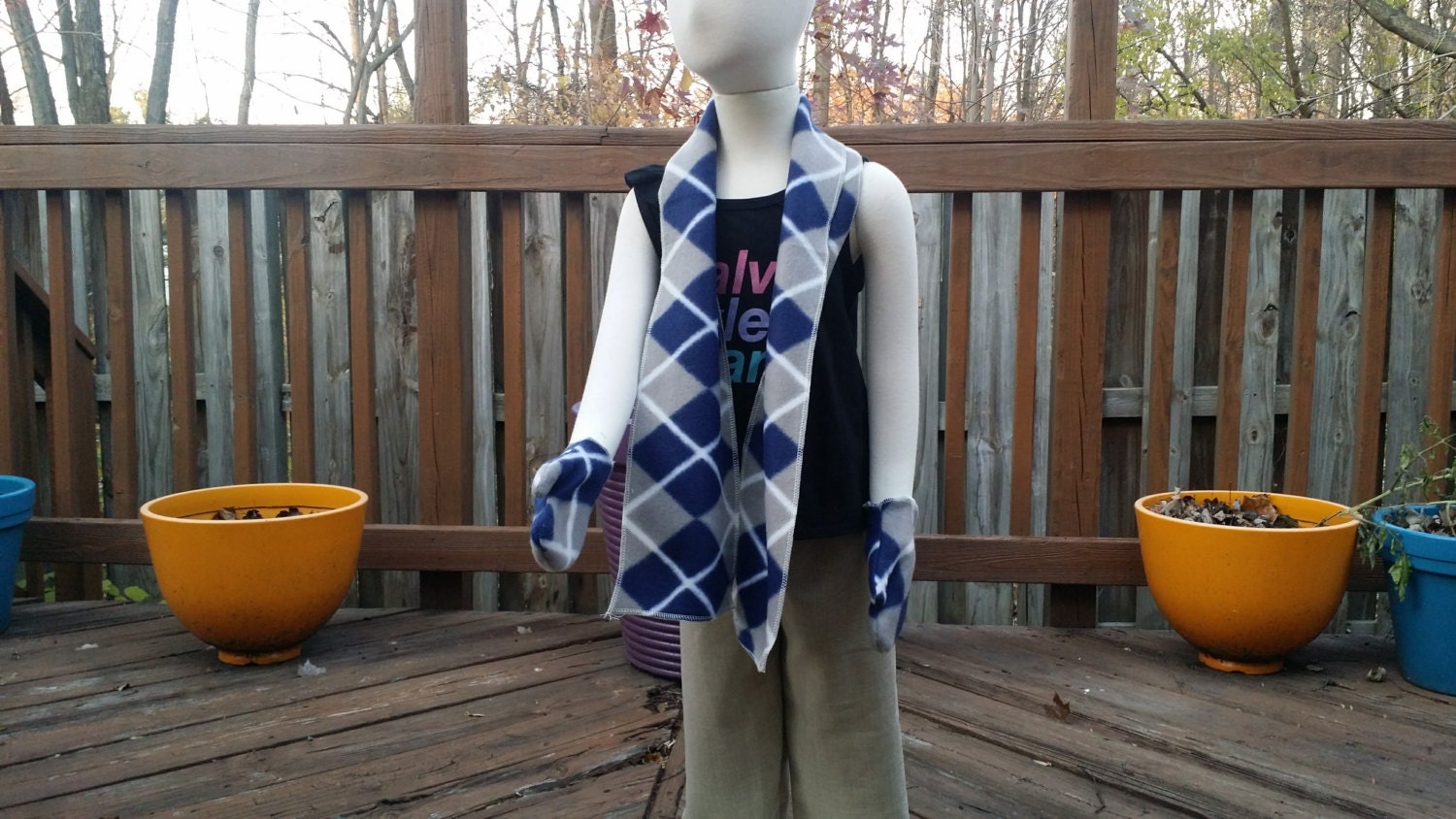 Fleece Blue and Gray Argyle Children's Mittens