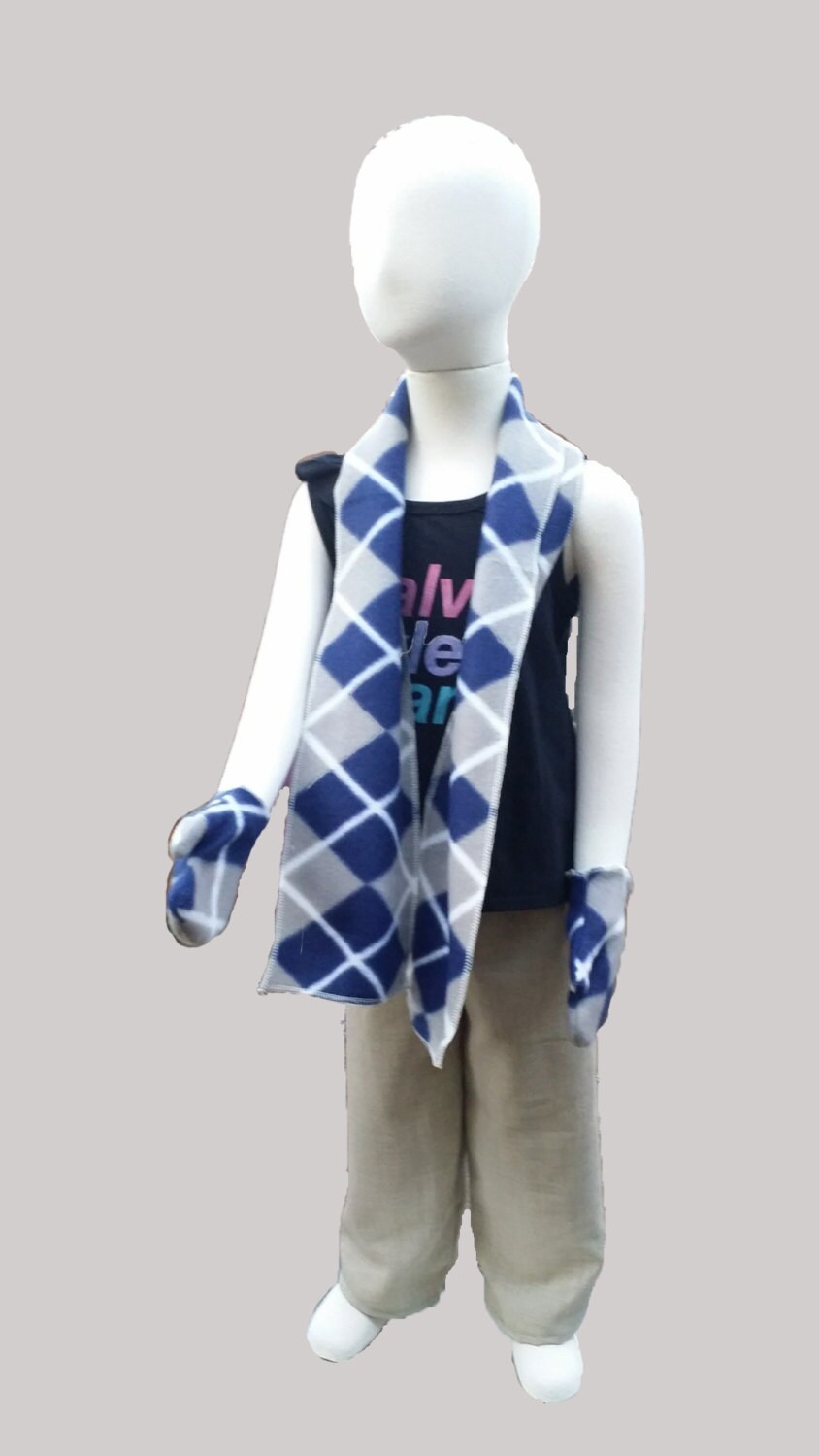Fleece Blue and Gray Argyle Children's Scarf