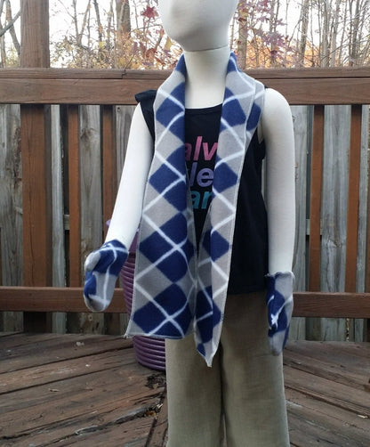 Fleece Blue and Gray Argyle Children's Scarf