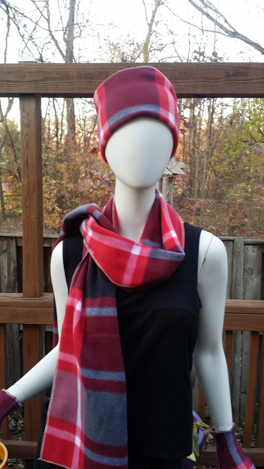 Fleece Red Plaid Ear Warmers