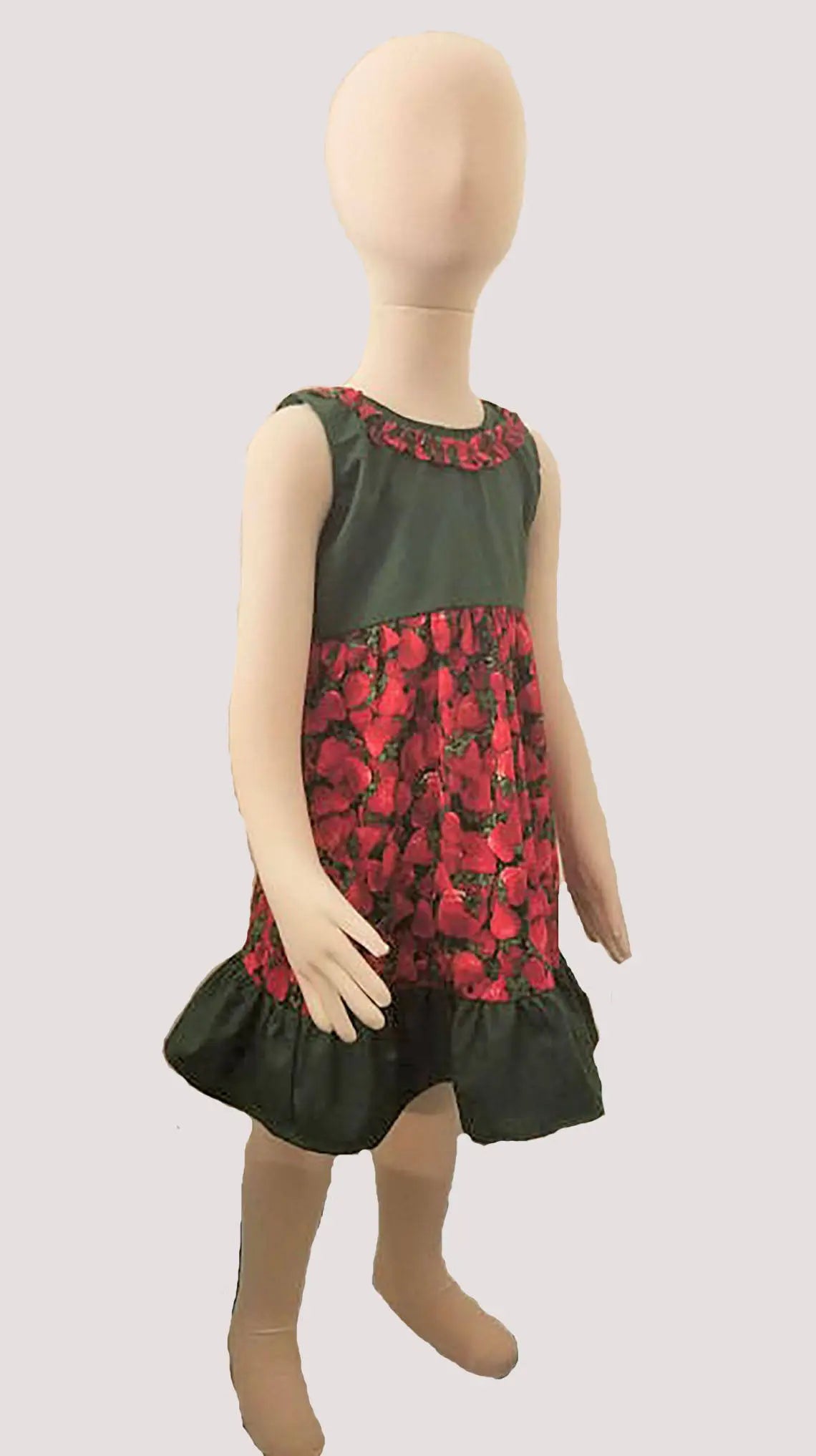 Sleeveless Empire Sundress with print skirt and Gathered Neckline Trim