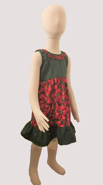 Sleeveless Empire Sundress with print skirt and Gathered Neckline Trim