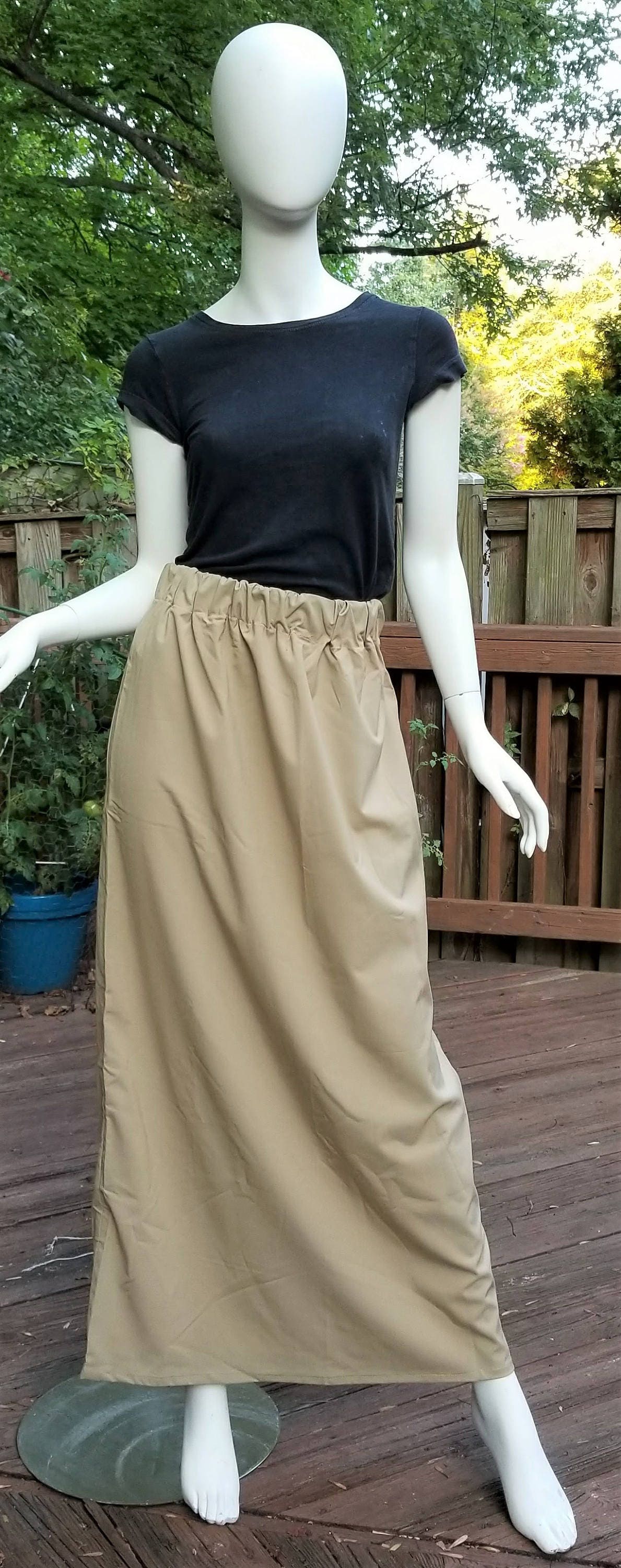 Tan Smooth Cotton Skirt with Elastic Waist