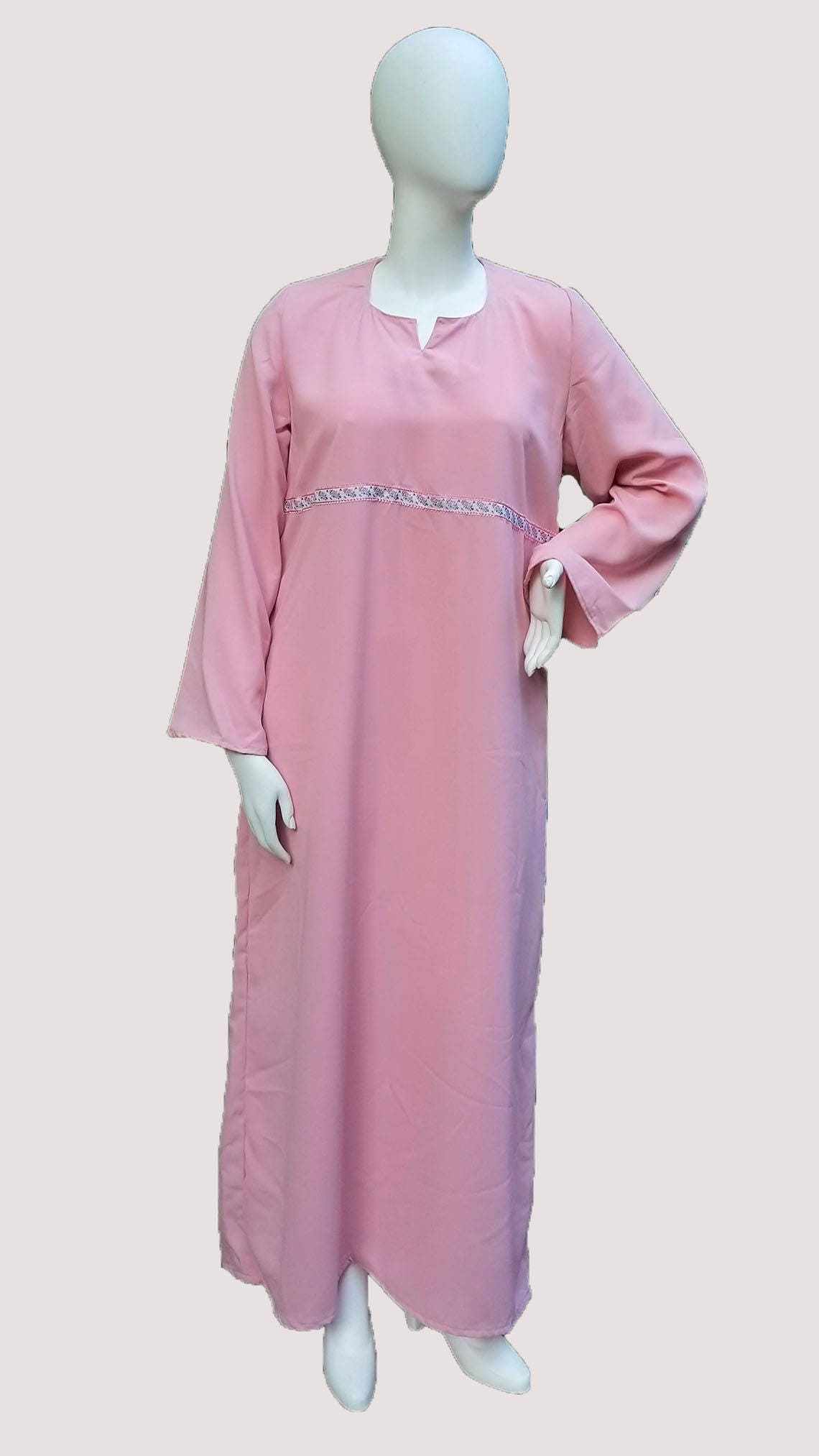 Pink Abaya with Ribbon Trim and Scarf (size: US 8 - US 10; L)