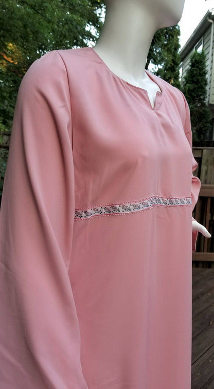 Pink Abaya with Ribbon Trim and Scarf (size: US 8 - US 10; L)