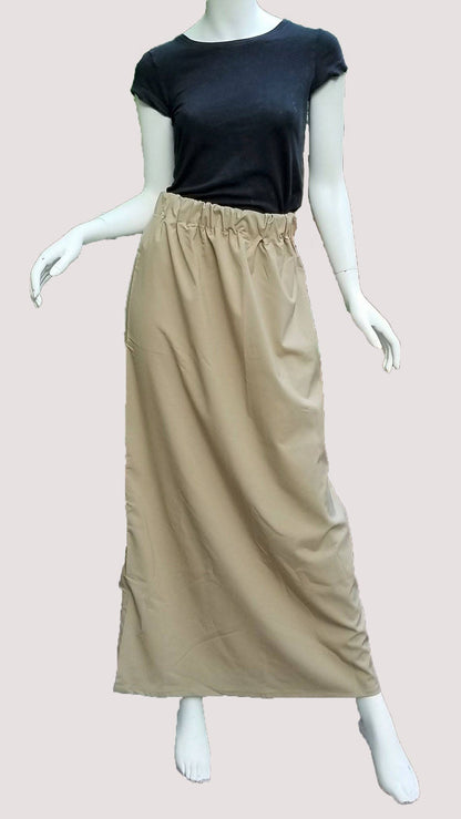 Tan Smooth Cotton Skirt with Elastic Waist