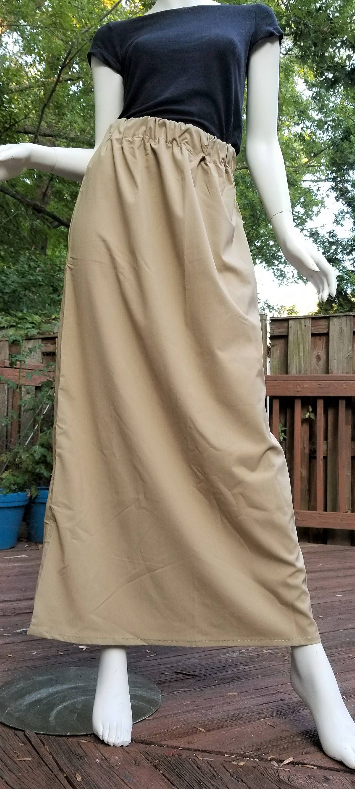 Tan Smooth Cotton Skirt with Elastic Waist