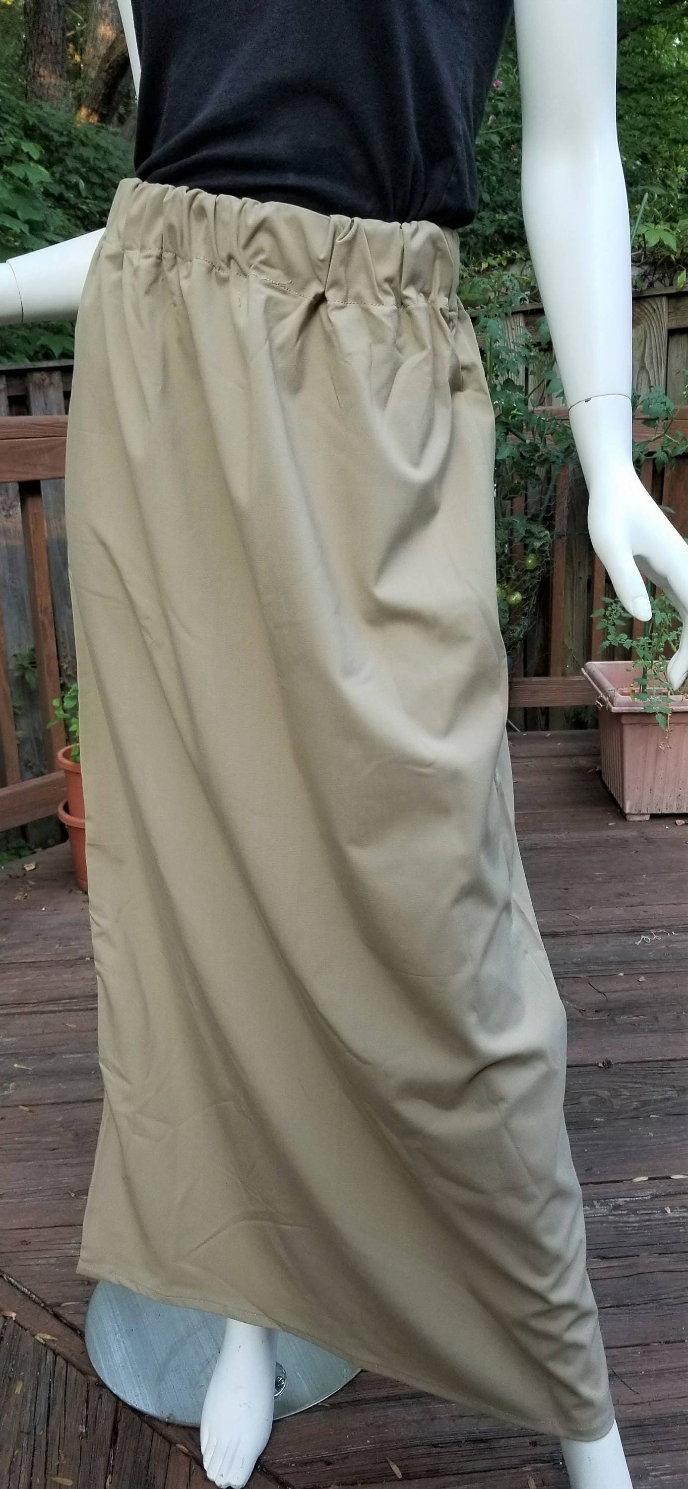 Tan Smooth Cotton Skirt with Elastic Waist
