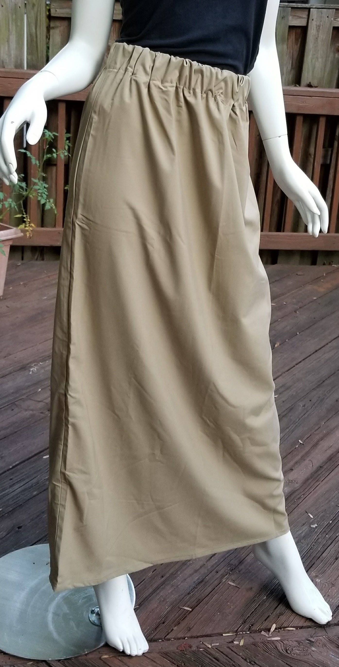 Tan Smooth Cotton Skirt with Elastic Waist