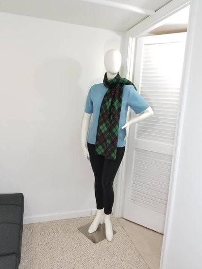 Green, black and red fleece plaid scarf