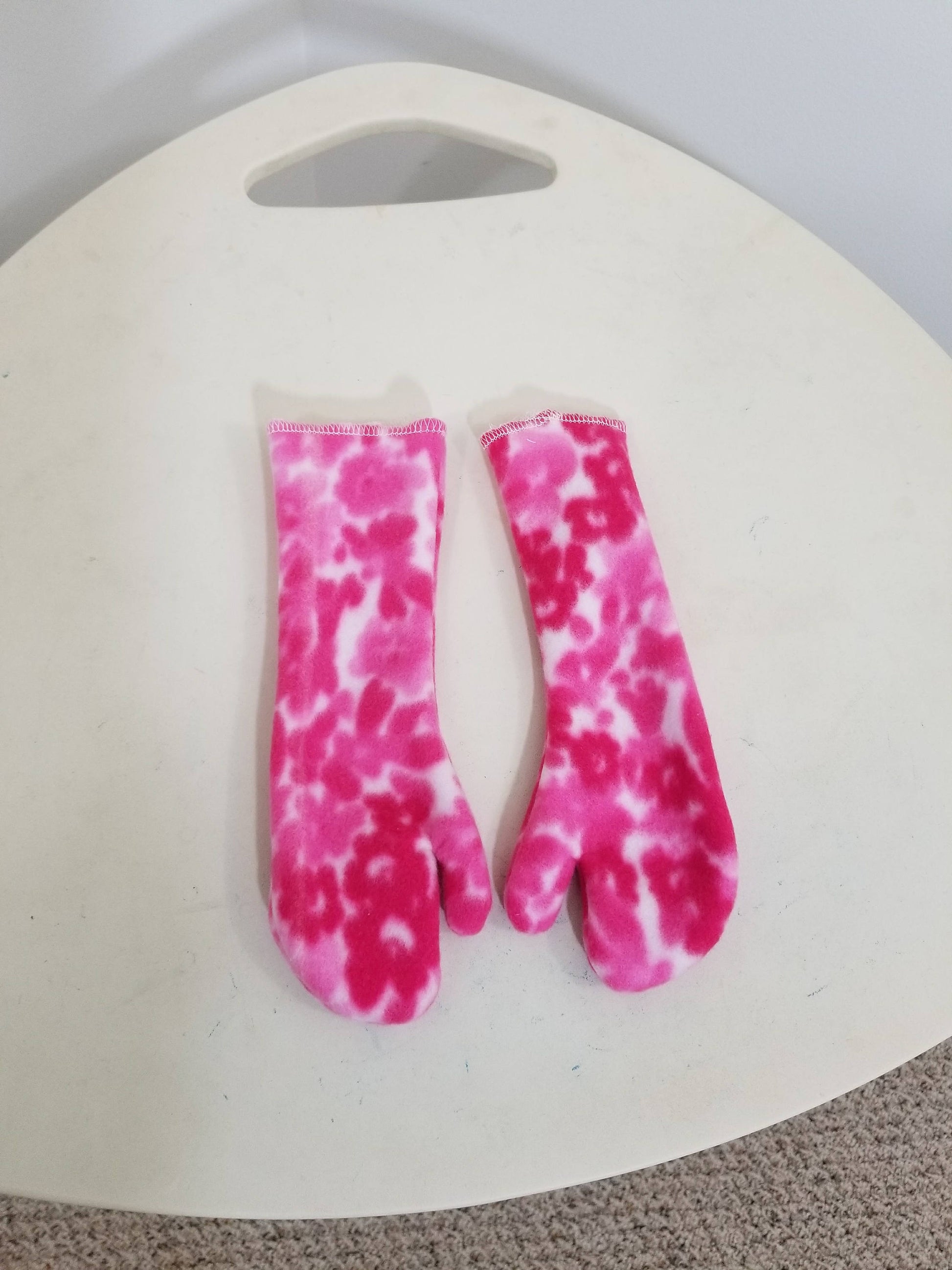 Fleece Pink floral long childrens mittens