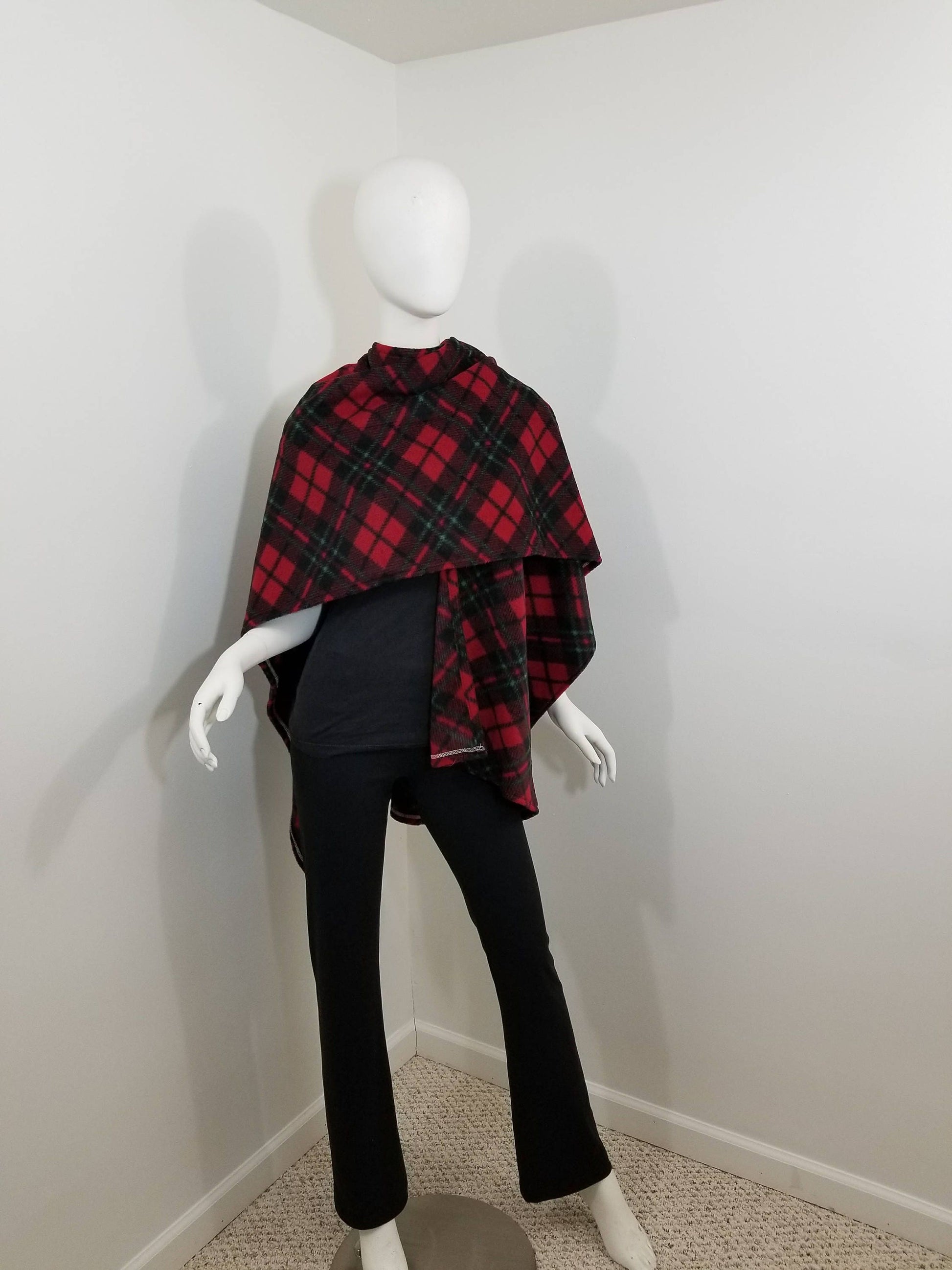 fleece red, black and green plaid wrap