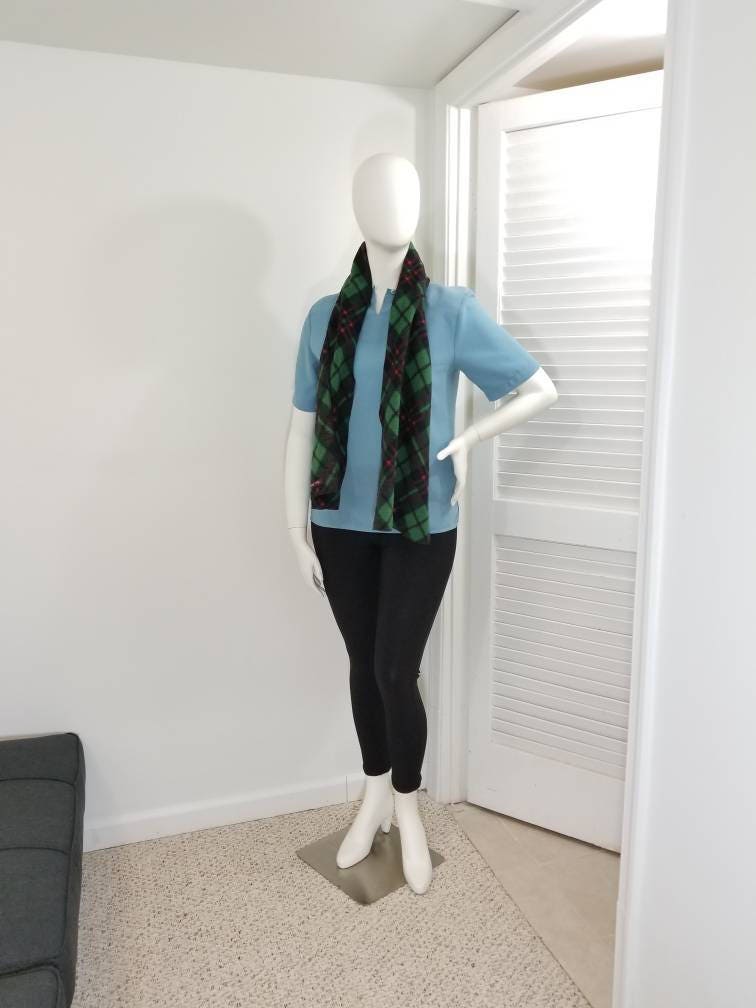 Green, black and red fleece plaid scarf