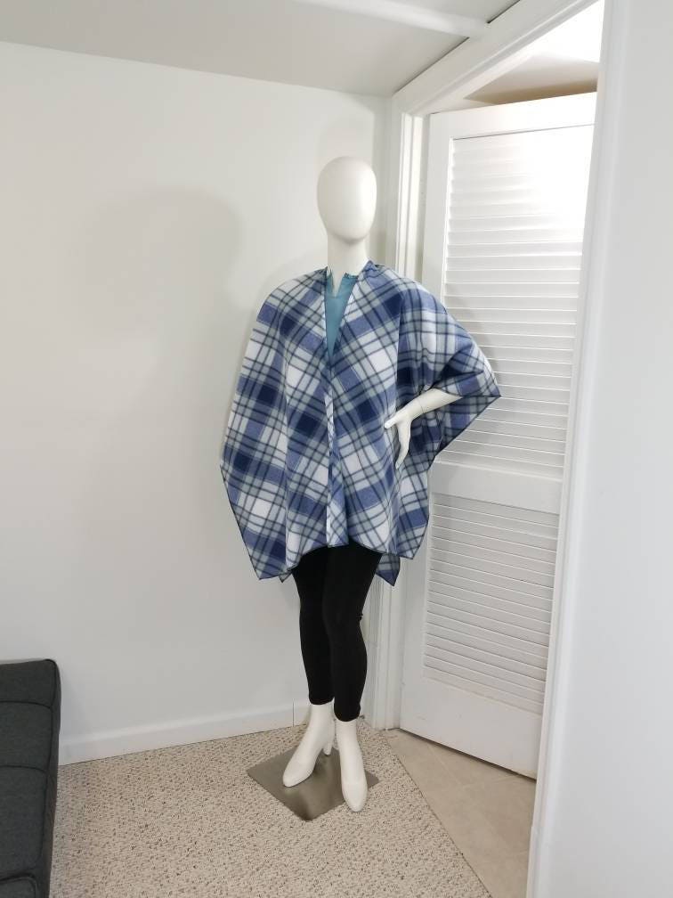 White and blue plaid fleece wrap