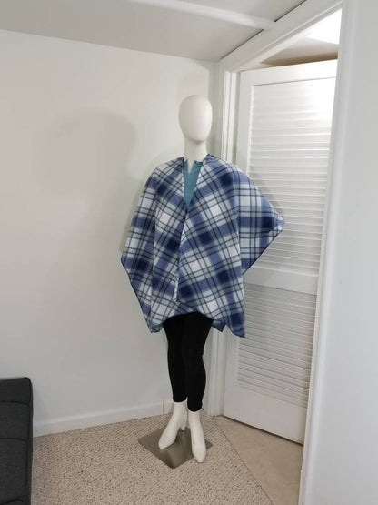 White and blue plaid fleece wrap