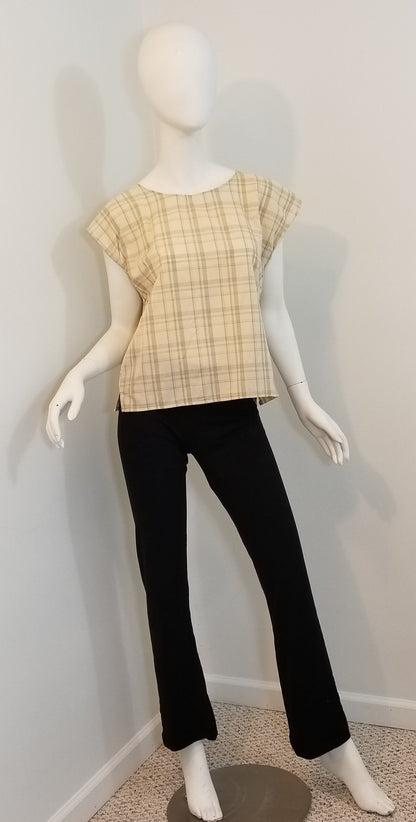 Short sleeve top- checkered brown (size S; US 4)