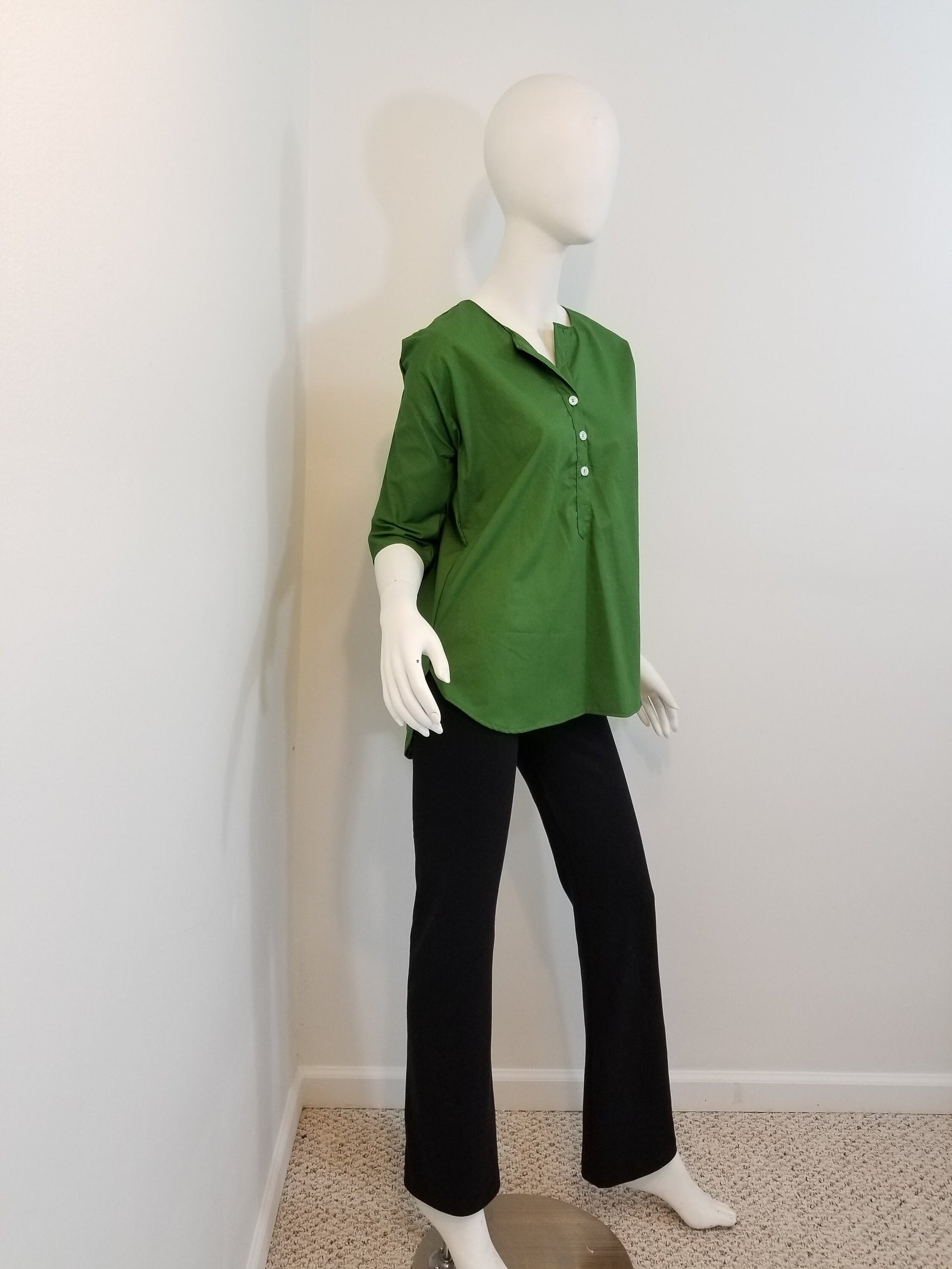 Palm green blouse buttoned women 3/4 sleeve cotton (size: US 4-6)