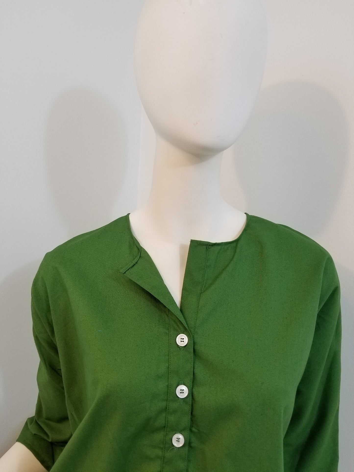 Palm green blouse buttoned women 3/4 sleeve cotton (size: US 4-6)
