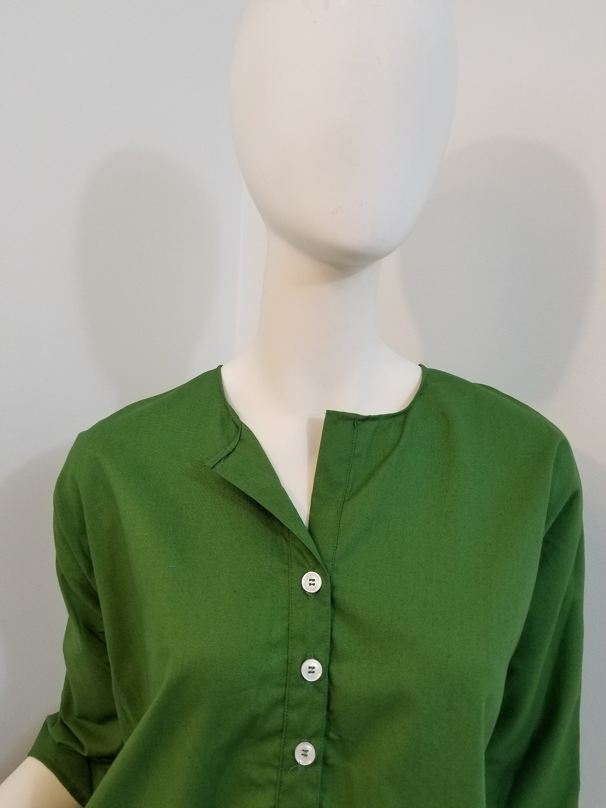 Palm green blouse buttoned women 3/4 sleeve cotton (size: US 4-6)