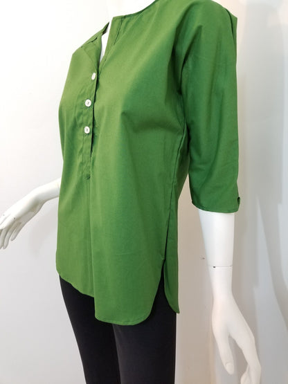 Palm green blouse buttoned women 3/4 sleeve cotton (size: US 4-6)