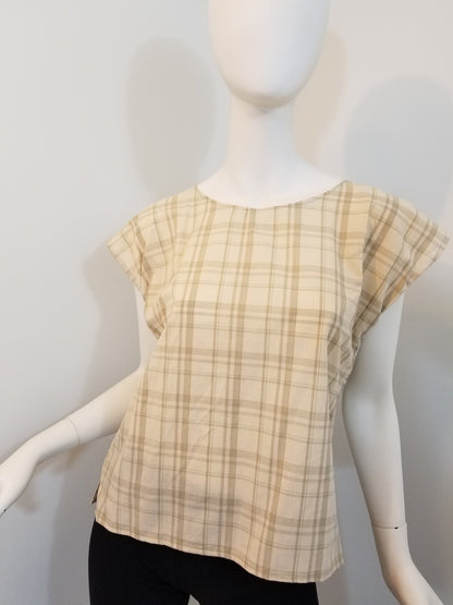Short sleeve top- checkered brown (size S; US 4)