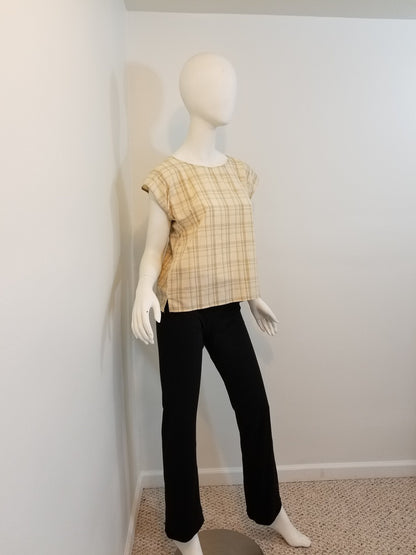 Short sleeve top- checkered brown (size S; US 4)