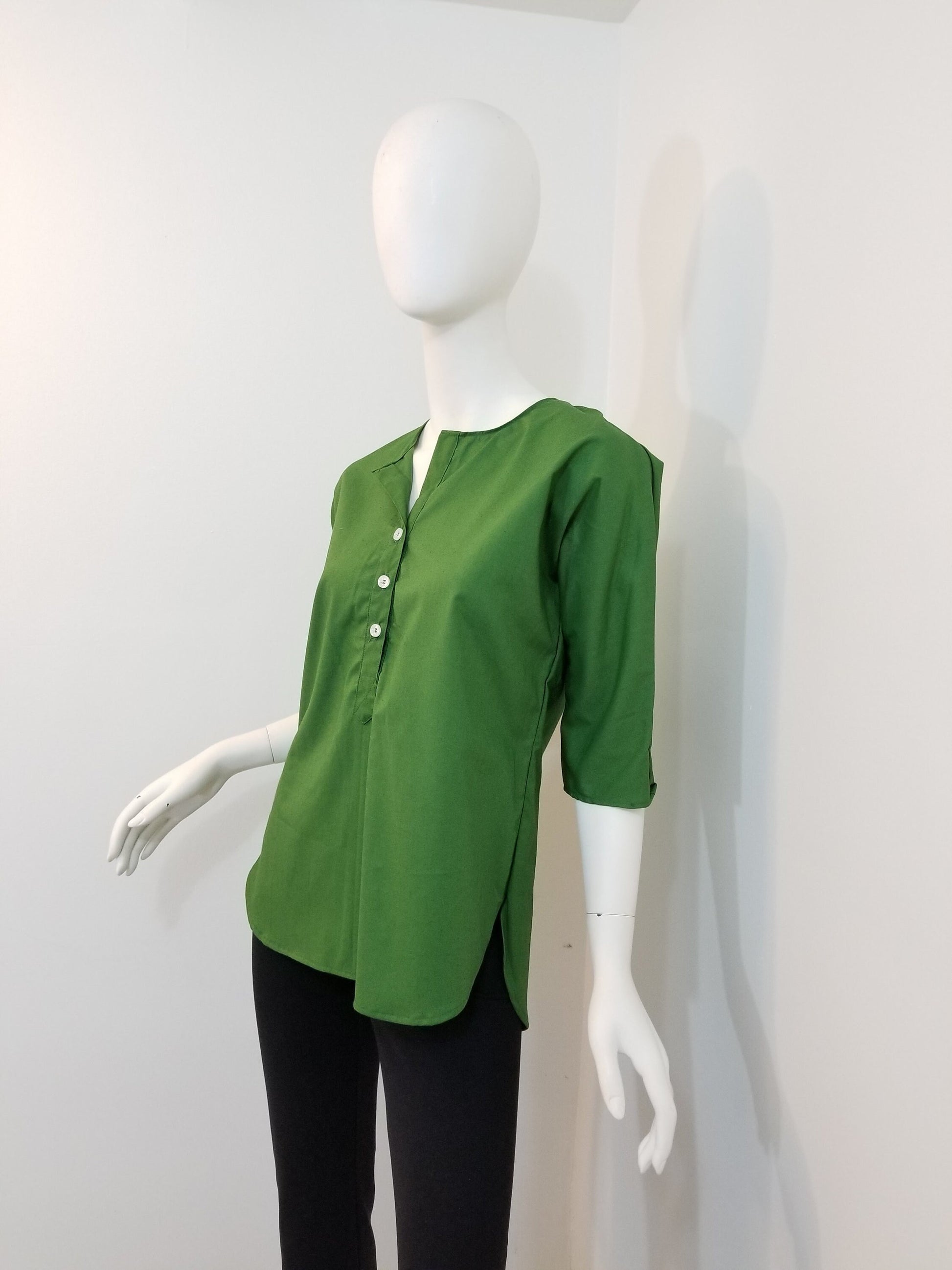 Palm green blouse buttoned women 3/4 sleeve cotton (size: US 4-6)