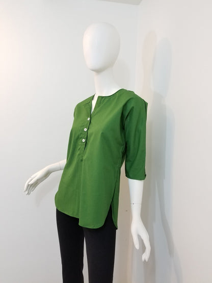 Palm green blouse buttoned women 3/4 sleeve cotton (size: US 4-6)