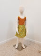 Girl's 2T crossback dress with straps two tone orange with green flowers summer cotton