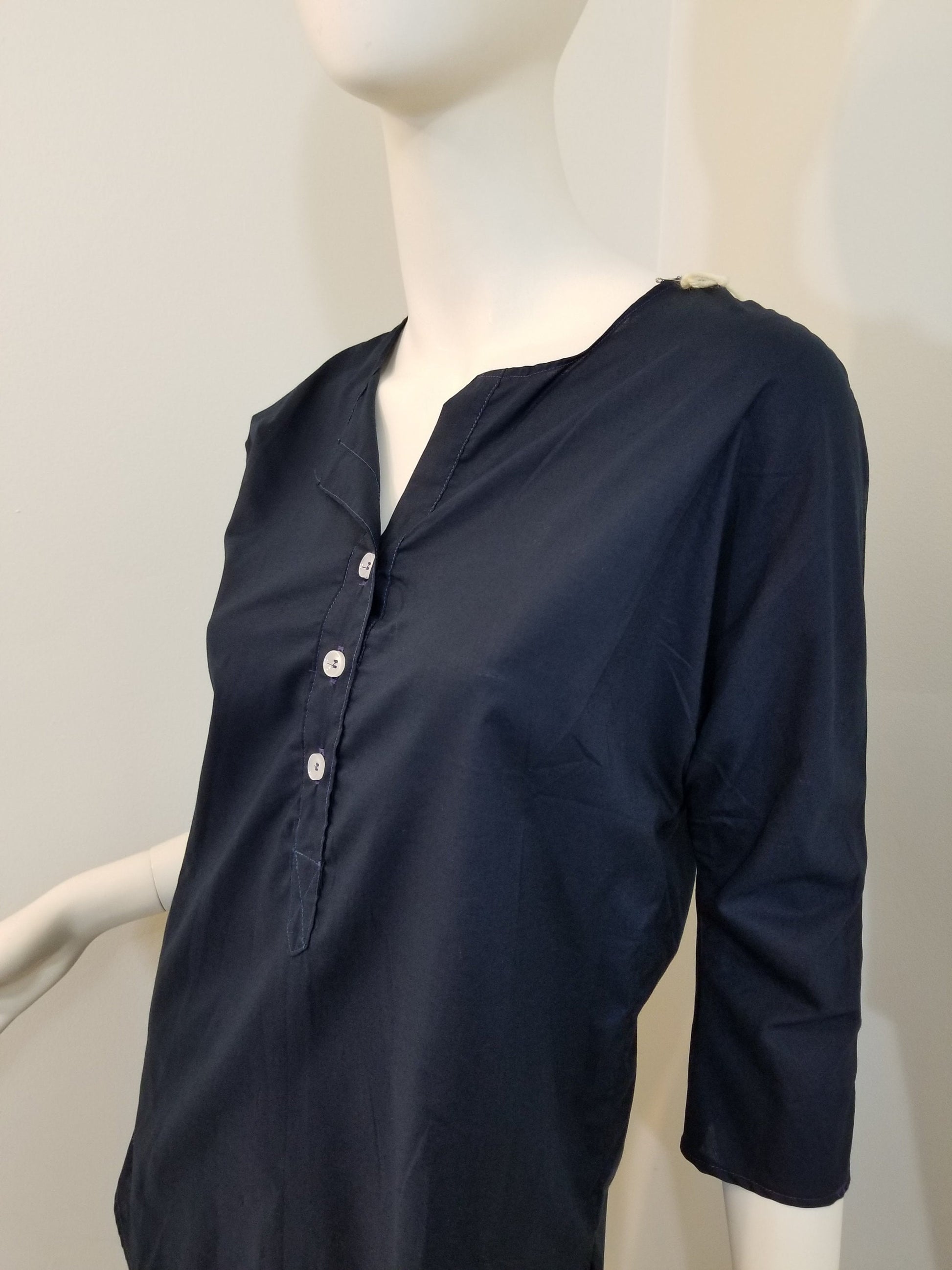 Navy blue blouse buttoned women 3/4 sleeve cotton (size: US 4-6)