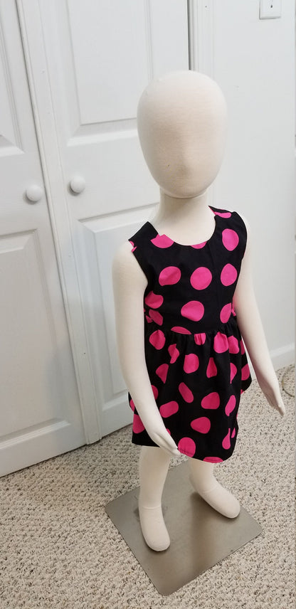 Girl's 2T crossback dress with straps pink polka dots on black summer cotton