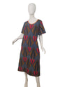 Ankara dress raglan sleeve A-line African print kitenge Red hearts and orange diamonds on blue background cotton (US Size 4)